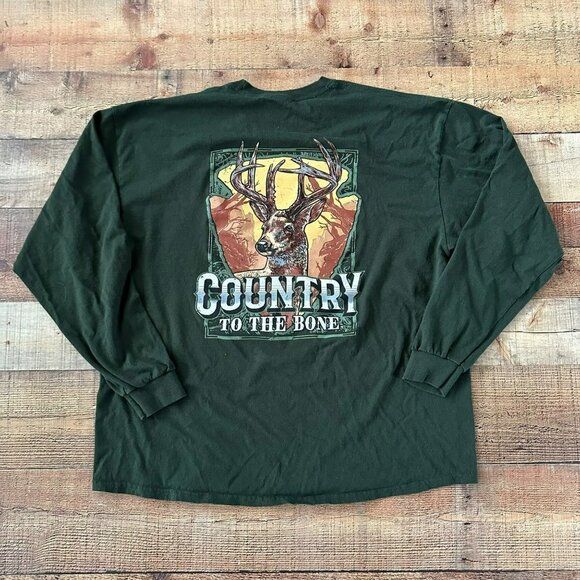 Country to the Bone C2B Green longsleeve whitetail deer graphic tshirt men's 2xl - Picture 5 of 5